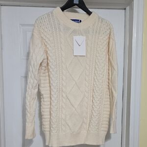 Aelfric Eden Cream Cable Knit Crewneck Sweater